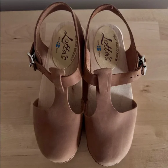 Lotta From Stockholm Low Wood T-Bar Clogs Brown Oiled Nubuck - Picture 2 of 4